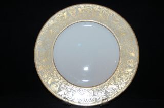 Set Of 4 - Wedgwood Florentine Gold Ivory Rim W4220 Dinner Plate