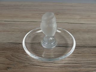 Lalique French Clear Crystal Glass Frosted Owl Bird Pin Trinket Dish (98)