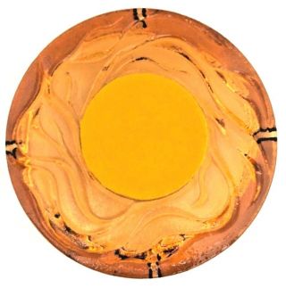 VTG Blenko Hand Crafted Glass Sun Face Patio Ashtray Mid Century Gold Amber 11 