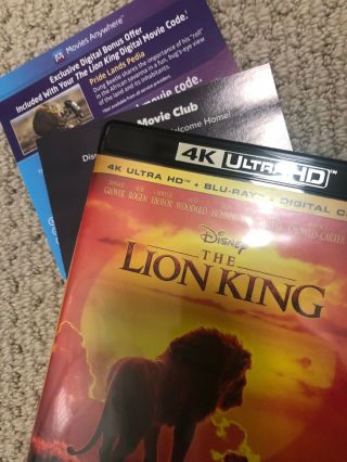 Lion King 2019 4k Movie Digital Code Only From 4k Blu - Ray Disc Set Disney