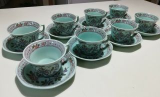 Adams China Calyx Ware Singapore Bird - Flat Tea Cups & Saucers Vintage Set Of 8