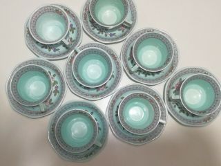 ADAMS China CALYX WARE Singapore Bird - Flat Tea Cups & Saucers Vintage Set of 8 2