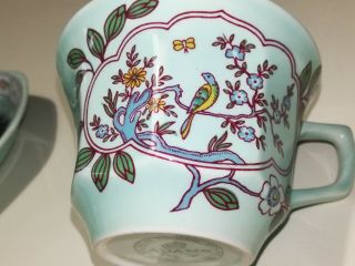 ADAMS China CALYX WARE Singapore Bird - Flat Tea Cups & Saucers Vintage Set of 8 3