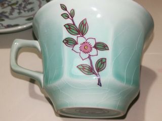 ADAMS China CALYX WARE Singapore Bird - Flat Tea Cups & Saucers Vintage Set of 8 4