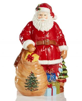 Spode Christmas Tree Santa Cookie Jar Nib 13 Inches Tall
