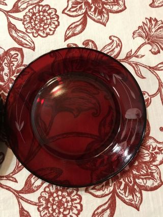 Princess House Set Of 8 Etched 8” Red Crystal Dessert Plate Christmas