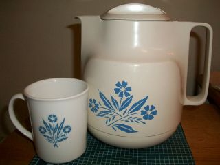 Rare Gezi Corning Ware Cornflower Blue 1 Qt Insulated Coffee Carafe Thermal,  Cup