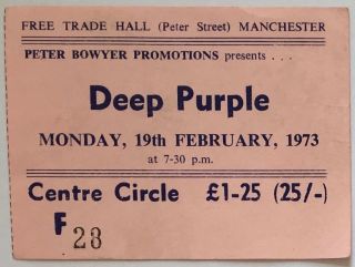 Deep Purple 1973 Ticket Manchester Trade Hall