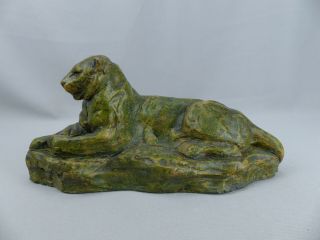 Vintage Or Antique F.  Siegfried Studio Art Pottery Reclining Panther Cat Figure