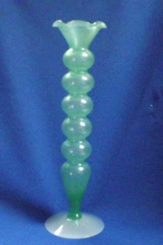 Vintage Fry Art Glass Jade Green Bubble 10 1/4 " Hi Vase With Foval Clambroth Base