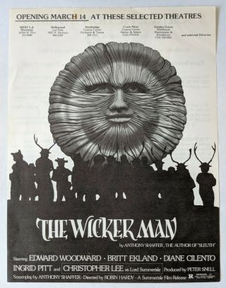 Vintage The Wicker Man Movie 1973 Flyer Los Angeles Theaters Pagan Horror Film