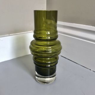 Riihimaen / Lasi Oy Riihimaki Tamara Aladin Tulppaani Vase Olive Green Glass.