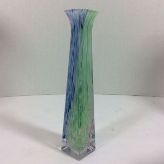 Vintage Lavorazione Murano Arte Glass Italy Vase Pink Green Blue Speckled 9”