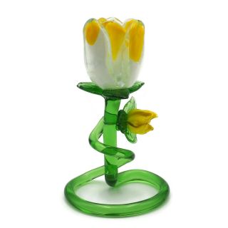 Vintage Mid Century Standing Hand Blown Glass Tulip Flower 2