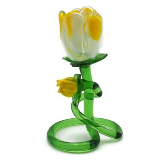 Vintage Mid Century Standing Hand Blown Glass Tulip Flower 3