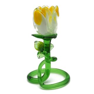 Vintage Mid Century Standing Hand Blown Glass Tulip Flower 4