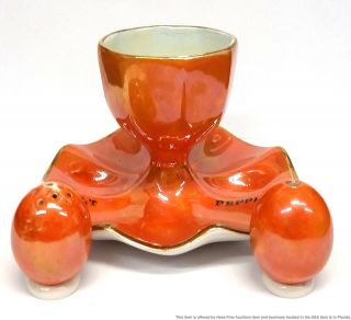 Carlton Ware Lustre Enamel Orange Vintage Art Deco Egg Cup W Salt Pepper