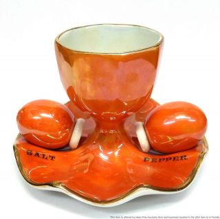 Carlton Ware Lustre Enamel Orange Vintage Art Deco Egg Cup W Salt Pepper 2
