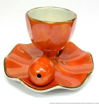Carlton Ware Lustre Enamel Orange Vintage Art Deco Egg Cup W Salt Pepper 3
