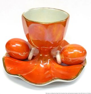 Carlton Ware Lustre Enamel Orange Vintage Art Deco Egg Cup W Salt Pepper 4