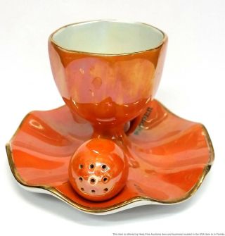 Carlton Ware Lustre Enamel Orange Vintage Art Deco Egg Cup W Salt Pepper 5