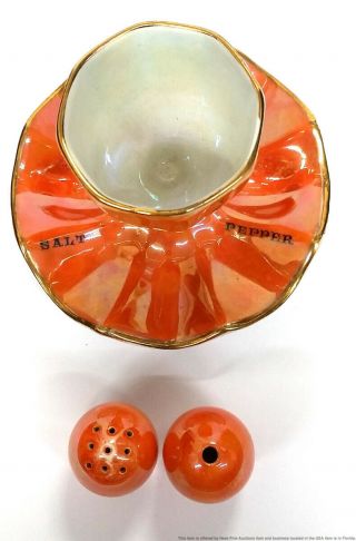 Carlton Ware Lustre Enamel Orange Vintage Art Deco Egg Cup W Salt Pepper 6