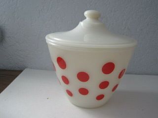 Vintage Fire King Oven Ware Lidded Grease Bowl Red Polka Dots