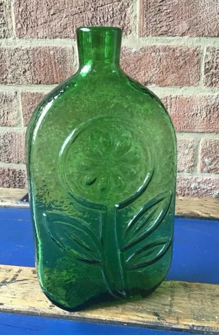 Vintage Empoli Italy Green Glass Sunflower Bottle Mid Century