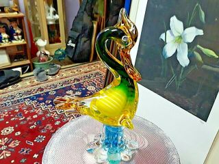 Vintage Murano Sommerso Art Glass Duck Gold/green Multi - Color Stunning
