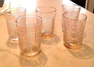 Set 5 Pink Depression Federal Glass Cabbage Rose/sharon Thin 4 " Flat Tumblers