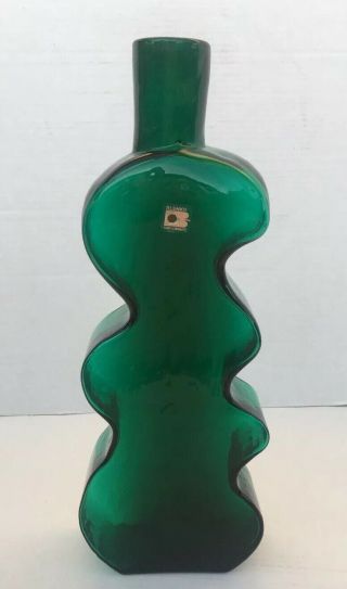 Blenko Hank Adams Puzzle Piece Vase Bottle Green Ribbed Ripple Glass 15 1/2” H