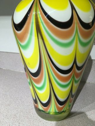 Gorgeously Crafted 15.  5” MURANO ITALY Glass Vase with Multicolored Ribbon Bands 3