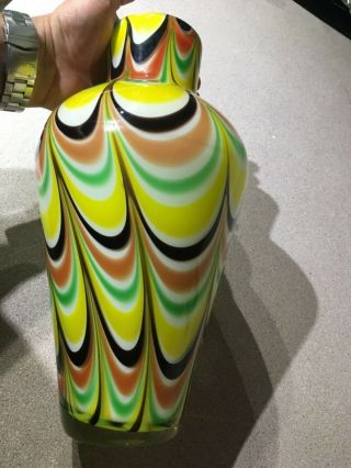 Gorgeously Crafted 15.  5” MURANO ITALY Glass Vase with Multicolored Ribbon Bands 4