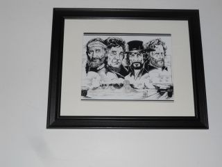 Framed Willie Nelson Johnny Cash Waylon Highwaymen Drawing Print 14 " By 17 "