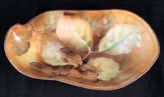 Vintage Porcelain China Hand Pained Nut Bowl Peanut Leaves Nippon Japan