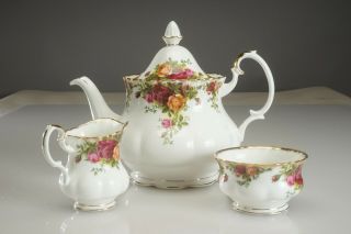 Royal Albert Bone China " Old Country Roses " Teapot Open Sugar Bowl Sm Creamer