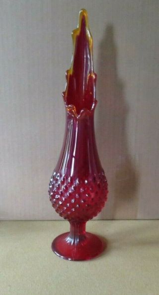 Vintage Fenton Glass Ruby Red Hobnail Swung Stretch Vase Amberina 14 1/2 "