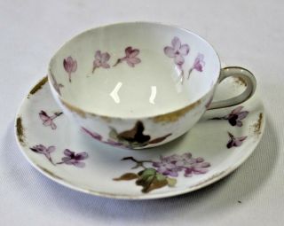 Antique Limoges Cup & Saucer France Bone China / Hand Painted Floral