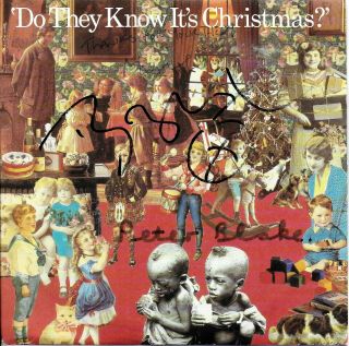 Band Aid Hand Signed Peter Blake Bob Geldof Midge Ure 7 " Do They Know Christmas?