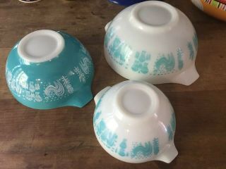 Set 3 Pyrex Colonial Mist Blue White Cinderella Mixing Nesting Bowls Usa