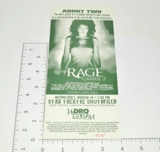 The Rage Carrie 2 Collectible Advance Movie Screening Ticket Vtg Looks Can Kill