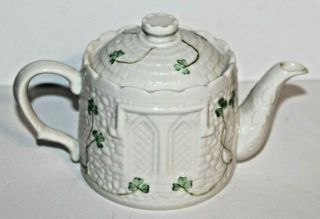 Belleek Ireland Shamrock House Teapot 8 1/4 " Inches Wide By 5 " Inches Tall