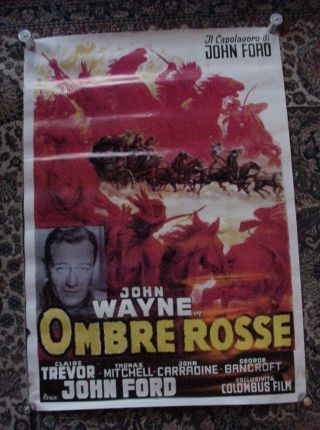Vintage Stagecoach Movie Poster John Wayne Western 39 X 28 Italy Release Cowboy