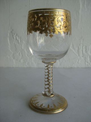 Antique Moser St Louis Czech Bohemian Art Glass Gold Gilt Wine Goblet Claret