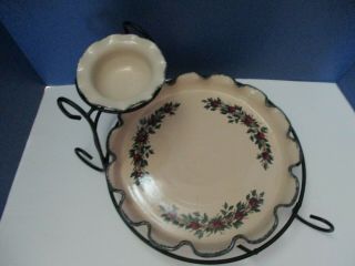 HOME & GARDEN PARTY - Stoneware - CHIP DIP SET w/HOLDER & EXTRA PLATE 2