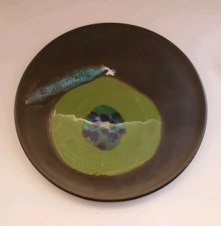 Vtg.  Rabiusla Herrliberg Swiss Studio Art Pottery Matte Black 8 " Plate Pear 3