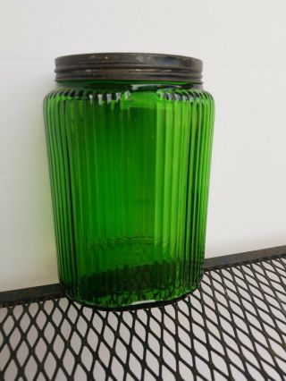 Owens Illinois Hoosier Cabinet Emerald Green Glass Depression Canisters 8 "