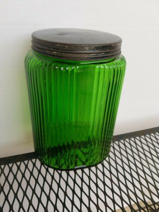 Owens Illinois Hoosier Cabinet Emerald Green Glass Depression Canisters 8 
