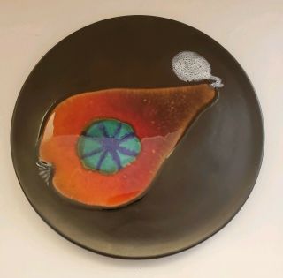 Vtg.  Rabiusla Herrliberg Swiss Studio Art Pottery Matte Black 8 " Plate Pear 6