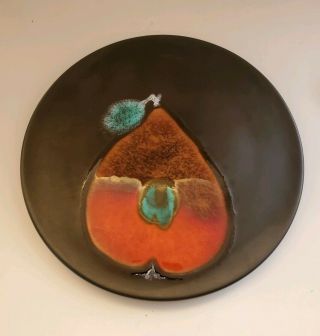 Vtg.  Rabiusla Herrliberg Swiss Studio Art Pottery Matte Black 8 " Plate Pear 1